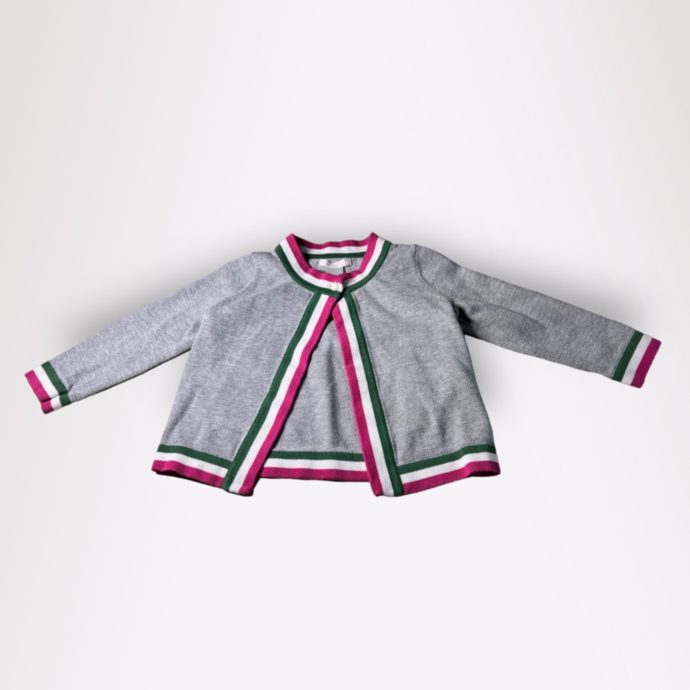 JANIE AND JACK Girl Toddler 2T Cotton Blend Pink White Green Sweater Jacket